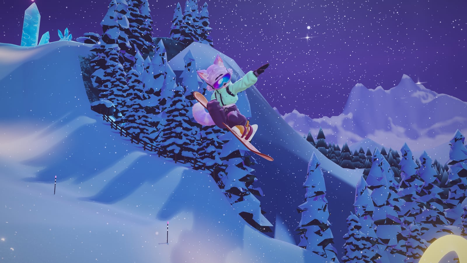 Un rider en plein saut au-dessus de la piste dans Zoo Peaks : Riders.